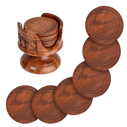 Rosewood coaster set with - rosewood,