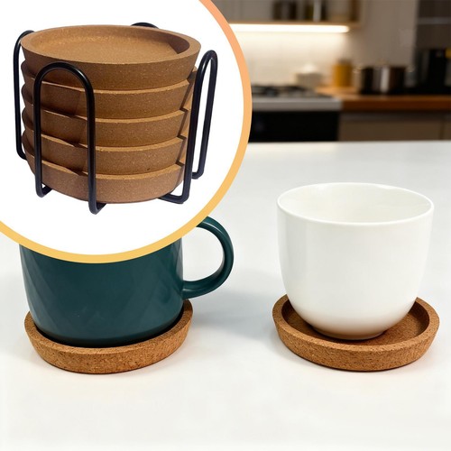 Round cork coasters with - 5x,