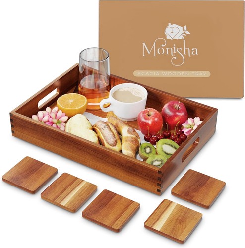 Acacia wood serving tray - wood, with